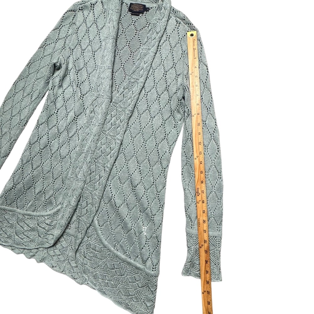 Pendleton Long Open Front Crochet Knit Cardigan S… - image 7